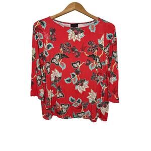 J. JILL WEAREVER COLLECTION Women's Size Medium Floral Printed Jersey Top Orange
